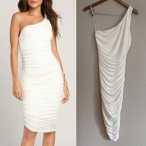 NWOT Total Appeal White Ruched One-Shoulder Bodycon Midi Dress